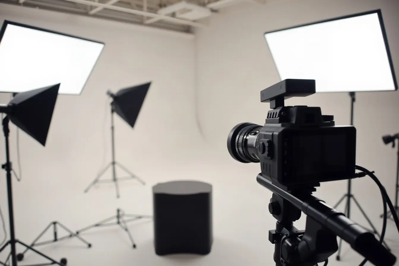 Lighting setup for a product video in a bright studio